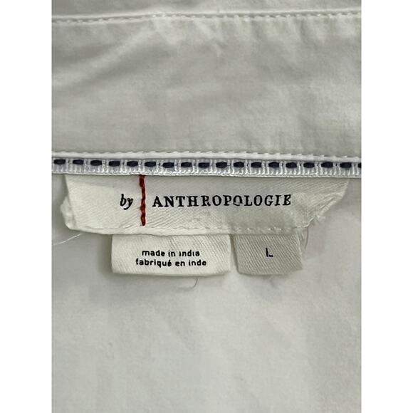 Anthropologie White Button Down Blouse Size L 100% Cotton Long Sleeve Tunic - Picture 2 of 8